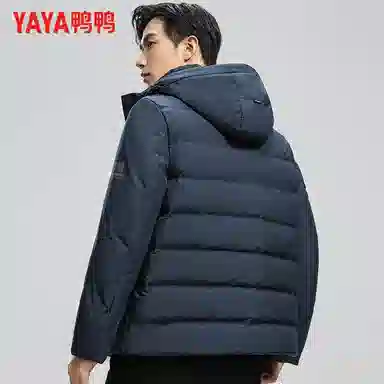 鸭鸭 休闲连帽短款经典字母印花无缝热压重磅保暖羽绒服 男款