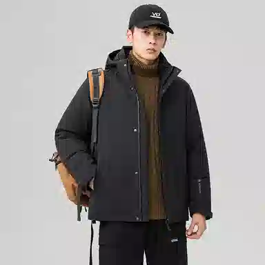 鸭鸭 薄款鹅绒三合一山系户外远足防风保暖短款连帽休闲羽绒服 男女同款