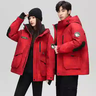 鸭鸭 中长款加厚连帽户外羽绒服 男款