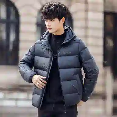 鸭鸭 连帽纯色面包羽绒服 男款