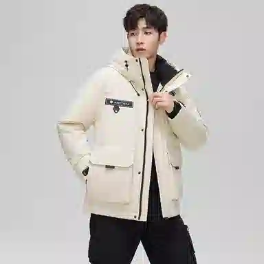 鸭鸭 石墨烯蓄热时尚韩版休闲百搭短款连帽山系户外运动多口袋防寒保暖工装羽绒服 男女同款