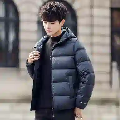 鸭鸭 连帽纯色面包羽绒服 男款