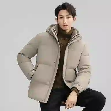 鸭鸭 石墨烯蓄热纯色韩版休闲百搭防寒保暖短款连帽羽绒服 男款