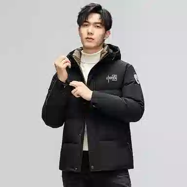鸭鸭 中青年时尚韩版潮流中国风短款连帽外套山系户外运动休闲加厚保暖迷彩面包羽绒服 男女同款