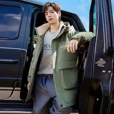 鸭鸭 中长款加厚保暖休闲宽松连帽套头羽绒服 男女同款