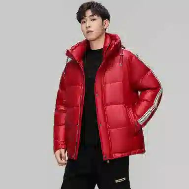 鸭鸭 亮面系列 中青年时尚韩版潮流百搭短款连帽户外休闲运动防寒保暖面包羽绒服 男款