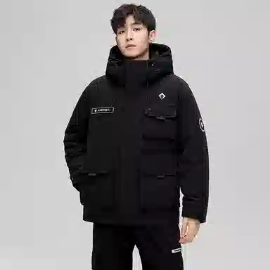 鸭鸭 石墨烯蓄热时尚韩版休闲百搭短款连帽山系户外运动多口袋防寒保暖工装羽绒服 男女同款