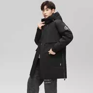 鸭鸭 鹅绒系列户外工装风连帽保暖休闲加厚新国标中长款羽绒服 男款