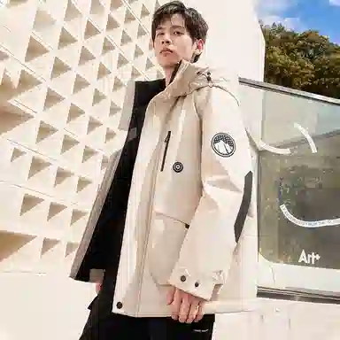 鸭鸭 中长款加厚连帽户外羽绒服 男款