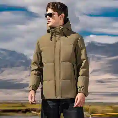 鸭鸭 石墨烯蓄热纯色韩版休闲百搭防寒保暖短款连帽羽绒服 男款