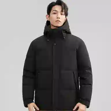 鸭鸭 石墨烯蓄热纯色韩版休闲百搭防寒保暖短款连帽羽绒服 男款