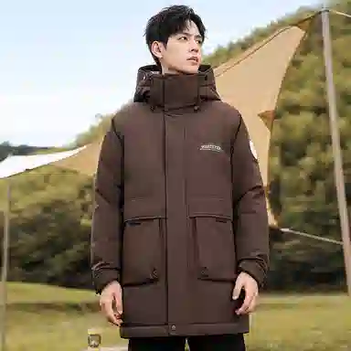 鸭鸭 中长款加厚保暖休闲宽松连帽套头羽绒服 男女同款