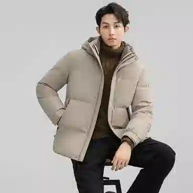 鸭鸭 青中年纯色韩版休闲百搭短款连帽外套户外运动防寒保暖石墨烯蓄热面包羽绒服 男款