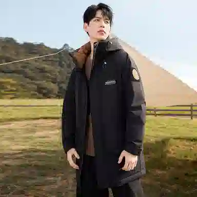 鸭鸭 中长款加厚保暖休闲宽松连帽套头羽绒服 男女同款