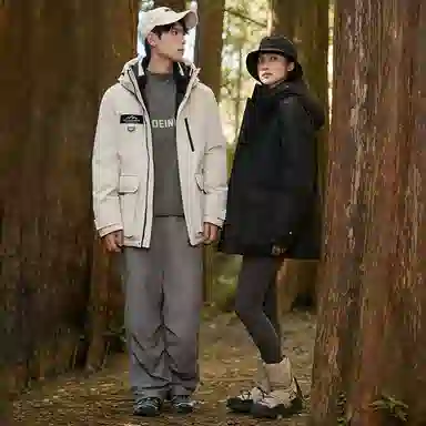 鸭鸭 山系户外系列 时尚韩版休闲中长款连帽外套加厚保暖工装风羽绒服 男女同款