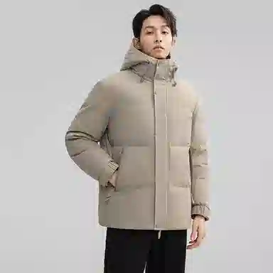 鸭鸭 青中年纯色韩版休闲百搭短款连帽外套户外运动防寒保暖石墨烯蓄热面包羽绒服 男款