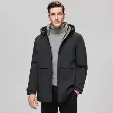 鸭鸭 中老年爸爸装纯色商务休闲厚款拆卸连帽外套户外防寒保暖石墨烯鹅绒羽绒服 男款