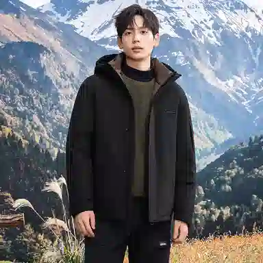 鸭鸭 石墨烯蓄热纯色韩版休闲百搭短款连帽户外防寒保暖工装羽绒服 男款