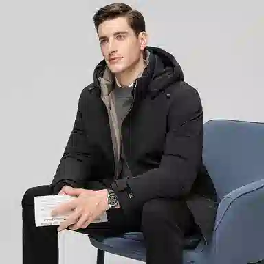 鸭鸭 中老年爸爸装纯色商务休闲厚款拆卸连帽外套户外防寒保暖石墨烯鹅绒羽绒服 男款