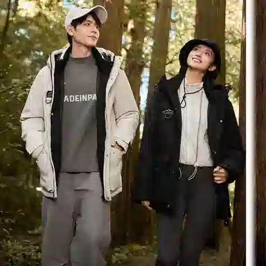 鸭鸭 山系户外系列 时尚韩版休闲中长款连帽外套加厚保暖工装风羽绒服 男女同款