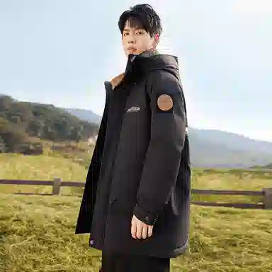 鸭鸭 中长款加厚保暖休闲宽松连帽套头羽绒服 男女同款