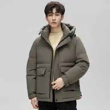 鸭鸭 纯色韩版休闲短款连帽加厚羽绒服 男款