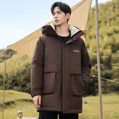 鸭鸭 中长款加厚保暖休闲宽松连帽套头羽绒服 男女同款