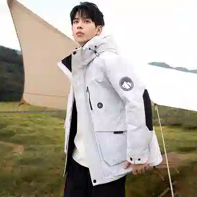 鸭鸭 中长款加厚连帽户外羽绒服 男款