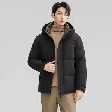 鸭鸭 青中年纯色韩版休闲百搭短款连帽外套户外运动防寒保暖石墨烯蓄热面包羽绒服 男款