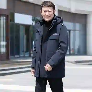 鸭鸭 鹅绒系列中老年爸爸装纯色商务休闲百搭拆卸连帽户外防寒保暖工装中长款羽绒服 男款