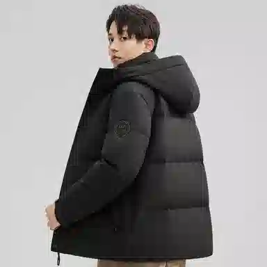 鸭鸭 石墨烯蓄热纯色韩版休闲百搭防寒保暖短款连帽羽绒服 男款