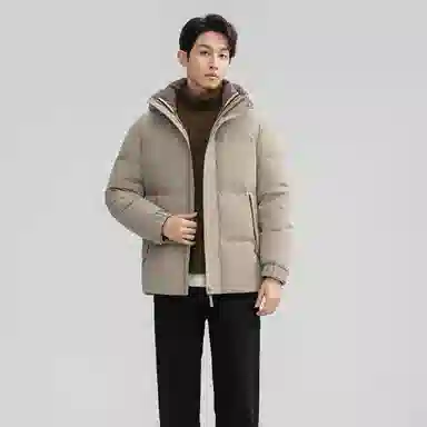 鸭鸭 石墨烯蓄热纯色韩版休闲百搭防寒保暖短款连帽羽绒服 男款