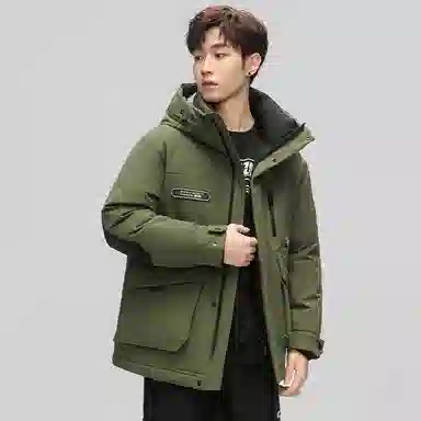 鸭鸭 中长款加厚连帽户外羽绒服 男款