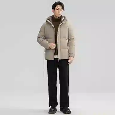 鸭鸭 青中年纯色韩版休闲百搭短款连帽外套户外运动防寒保暖石墨烯蓄热面包羽绒服 男款