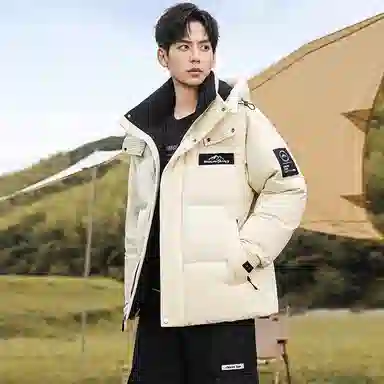 鸭鸭 山系户外极寒面包中青年时尚韩版休闲百搭短款连帽加厚保暖羽绒服 男女同款