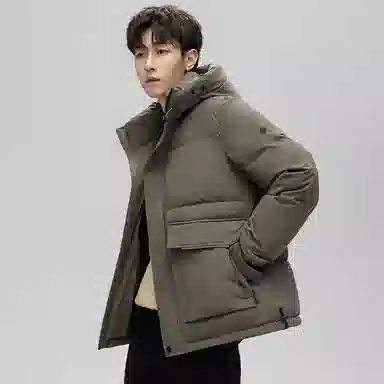 鸭鸭 纯色韩版休闲短款连帽加厚羽绒服 男款