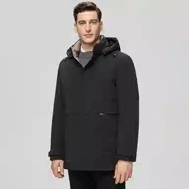 鸭鸭 中老年爸爸装纯色商务休闲厚款拆卸连帽外套户外防寒保暖石墨烯鹅绒羽绒服 男款