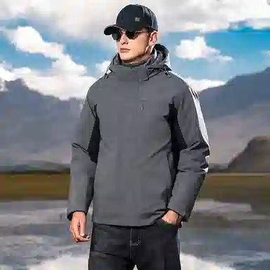 鸭鸭 鹅绒三合一系列 纯色山系户外远足防风防水保暖短款连帽登山羽绒服 男款