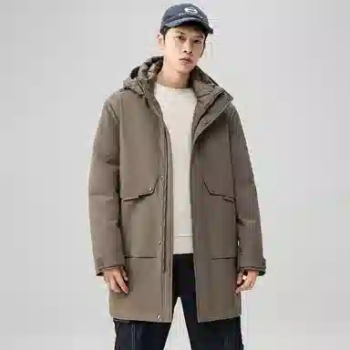 鸭鸭 时尚加厚中长款纯色连帽羽绒服 男款
