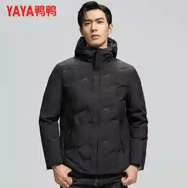 鸭鸭 休闲连帽短款经典字母印花无缝热压重磅保暖羽绒服 男款