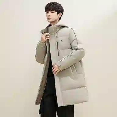 鸭鸭 石墨烯蓄热极寒系列中青年韩版休闲基础百搭连帽户外运动加厚保暖中长款羽绒服 男款