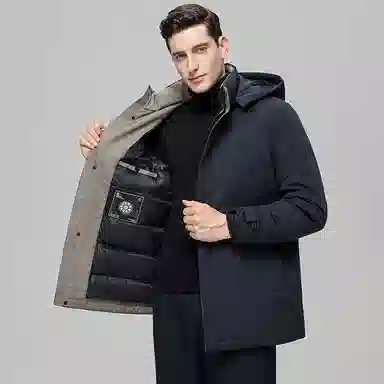 鸭鸭 中老年爸爸装纯色商务休闲厚款拆卸连帽外套户外防寒保暖石墨烯鹅绒羽绒服 男款