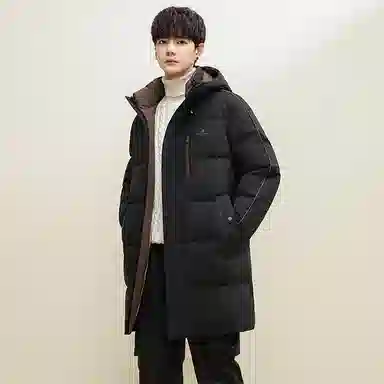 鸭鸭 石墨烯蓄热极寒系列中青年韩版休闲基础百搭连帽户外运动加厚保暖中长款羽绒服 男款
