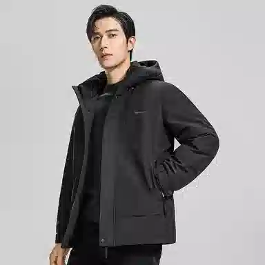 鸭鸭 石墨烯蓄热纯色商务休闲短款连帽外套男士户外防风保暖长袖羽绒服 男款