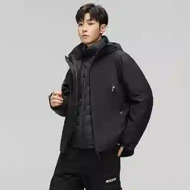 鸭鸭 薄款鹅绒三合一简约韩版休闲短款连帽冬装外套户外运动防风防水保暖冲锋羽绒服 男女同款