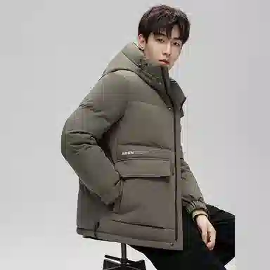 鸭鸭 纯色韩版休闲短款连帽加厚羽绒服 男款