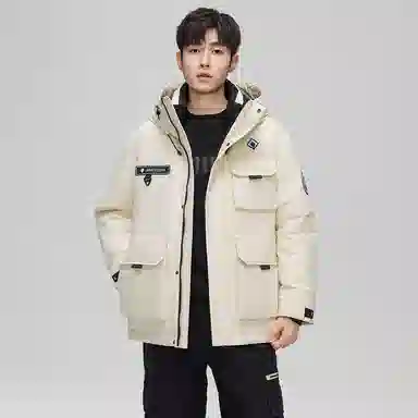 鸭鸭 石墨烯蓄热时尚韩版休闲百搭短款连帽山系户外运动多口袋防寒保暖工装羽绒服 男女同款