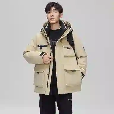 鸭鸭 石墨烯蓄热时尚韩版休闲百搭短款连帽山系户外运动多口袋防寒保暖工装羽绒服 男女同款