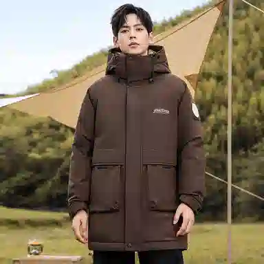 鸭鸭 中长款加厚保暖休闲宽松连帽套头羽绒服 男女同款