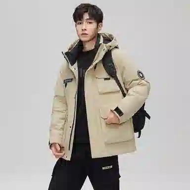 鸭鸭 石墨烯蓄热时尚韩版休闲百搭短款连帽山系户外运动多口袋防寒保暖工装羽绒服 男女同款